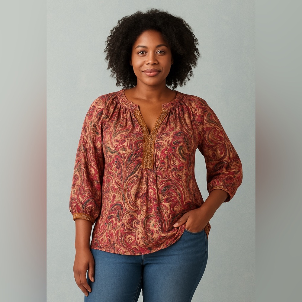 Democracy Paisley Blouse - Red and Purple
